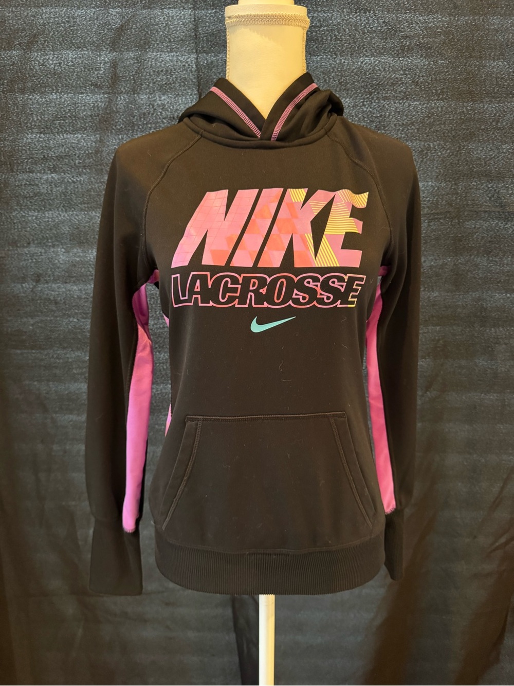 Nike Black Hoodie with Pink Accents and Multicolor Logo